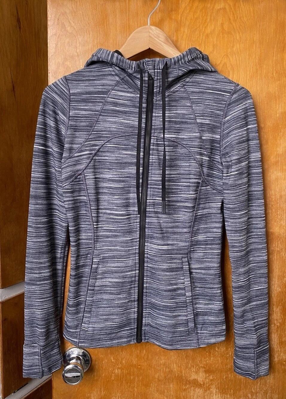 Lululemon Hooded Define Jacket Nulu Size 8 Heathered Gray Black Stripe